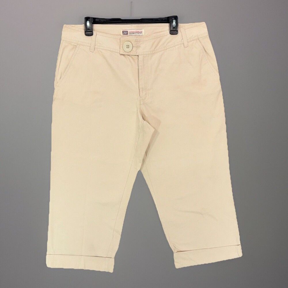 Faded Glory Womens Capri Pants Size 16 Beige Khaki Cuffed Stretch Cotton